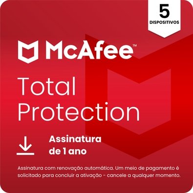 McAfee Total Protection - Proteção para 5 Dispositivos - 1 ano - Digital para download - MTPOALNR5