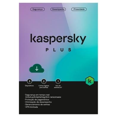 Kaspersky Antivírus Plus 2022 3 Dispositivos 1 Ano, Digital para Download - KL1042KDCFS