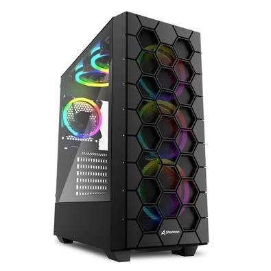 Gabinete Gamer Sharkoon RGB HEX, Mid Tower, ATX, Lateral em Vidro Temperado, 4x Cooler Fan ARGB, Preto - RGB HEX