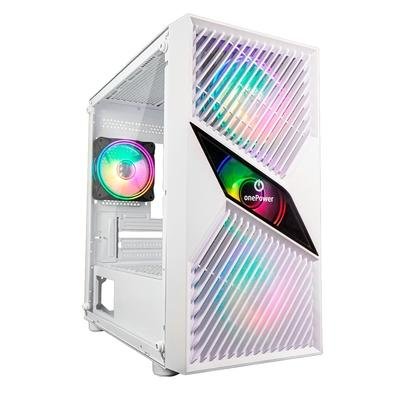 Gabinete Gamer ONE POWER Fractal, Mid Tower, M-ATX, Lateral em Vidro Temperado, Branco - CC-201W