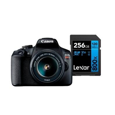 Kit Câmera Digital Canon EOS Rebel T7+ Com Lente S18-55 IS II + Cartão de Memória Lexar Blue 256GB KCC20009