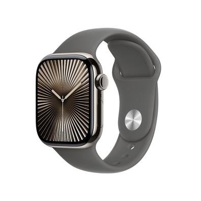 Apple Watch Series 10 GPS + Cellular, Caixa Natural de Titânio de 42 mm, Pulseira Esportiva Cinza-Pedra, Tamanho P/M - MWXD3AM/A