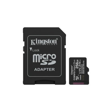 Cartão de Memória Kingston, Canvas Select Plus, microSDXC, 256GB, Gen3 150MB/s, Classe A1 com adaptador - SDCS3/256GB