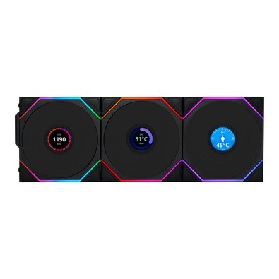 Kit com 3 Ventoinhas Lian Li UNI FAN TL LCD, 120mm, ARGB, Reverse Blade, Preto - 12RTLLCD1W3B