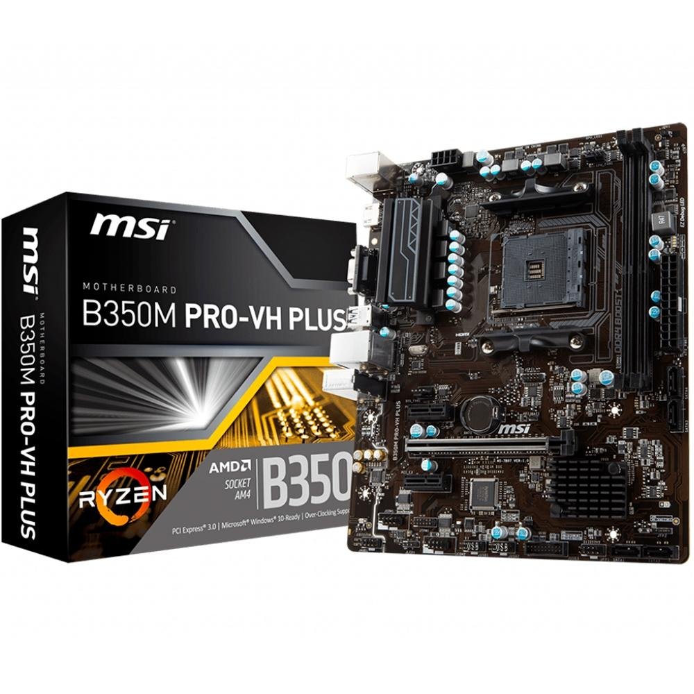 Placa-Mãe MSI B350M Pro-VH Plus, AMD AM4, mATX, DDR4 Placa-Mãe MSI B350M Pro-VH Plus, AMD AM4, mATX, DDR4