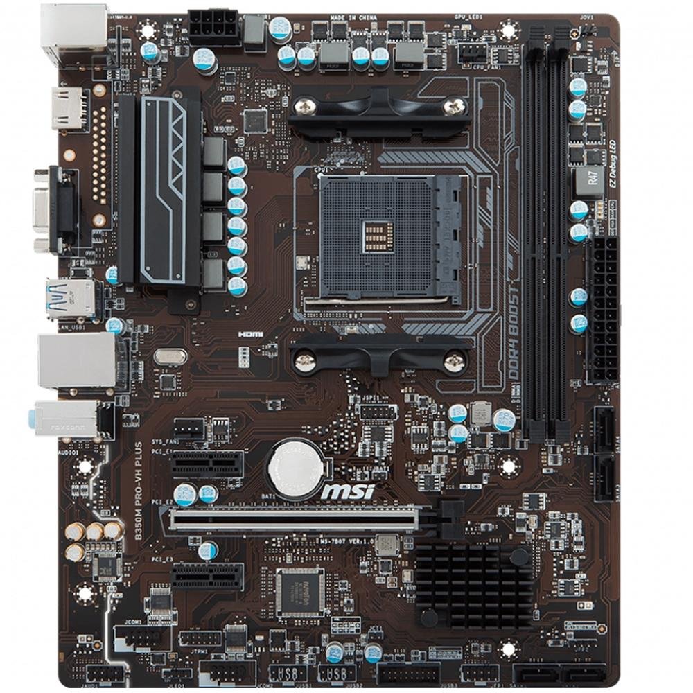 Placa-Mãe MSI B350M Pro-VH Plus, AMD AM4, mATX, DDR4 Placa-Mãe MSI B350M Pro-VH Plus, AMD AM4, mATX, DDR4