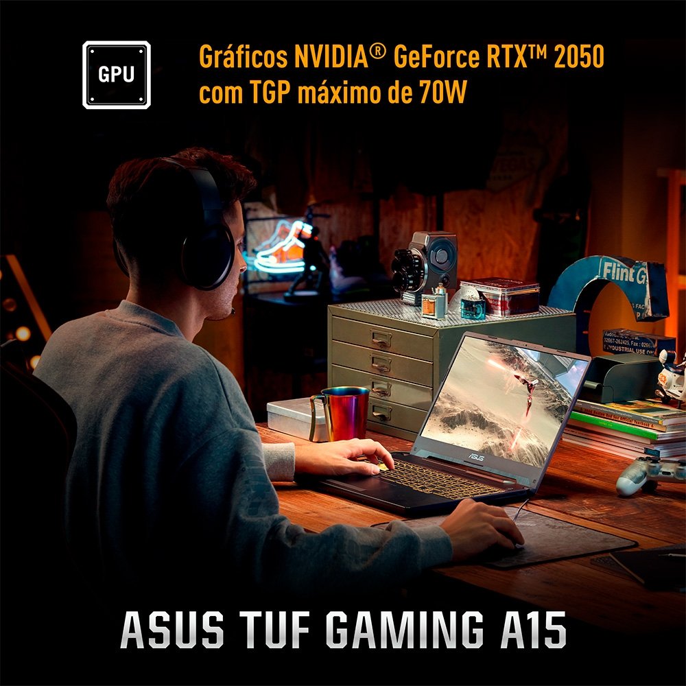 Notebook Gamer ASUS TUF Gaming A15 RTX3050, AMD RYZEN 7 16 GB, 512 GB SSD, KeepOS, Tela 15.6" FHD, Preto Grafite - FA506NCG-HN298 Notebook Gamer ASUS TUF Gaming A15 RTX3050, AMD RYZEN 7 16 GB, 512 GB SSD, KeepOS, Tela 15.6" FHD, Preto Grafite - FA506NCG-HN298