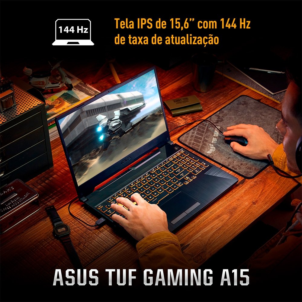 Notebook Gamer ASUS TUF Gaming A15 RTX3050, AMD RYZEN 7 16 GB, 512 GB SSD, KeepOS, Tela 15.6" FHD, Preto Grafite - FA506NCG-HN298 Notebook Gamer ASUS TUF Gaming A15 RTX3050, AMD RYZEN 7 16 GB, 512 GB SSD, KeepOS, Tela 15.6" FHD, Preto Grafite - FA506NCG-HN298
