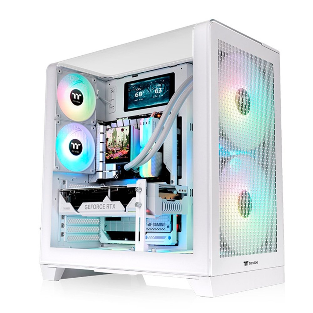 Gabinete Gamer Thermaltake View 390 Air, Mid-Tower, Vidro Temperado Curvo, 2x FANs CT140 ARGB, Snow White - CA-11F-00M6WN-00 Gabinete Gamer Thermaltake View 390 Air, Mid-Tower, Vidro Temperado Curvo, 2x FANs CT140 ARGB, Snow White - CA-11F-00M6WN-00