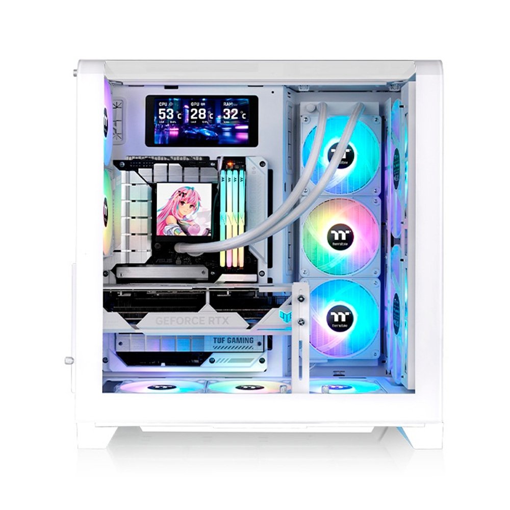 Gabinete Gamer Thermaltake View 390 Air, Mid-Tower, Vidro Temperado Curvo, 2x FANs CT140 ARGB, Snow White - CA-11F-00M6WN-00 Gabinete Gamer Thermaltake View 390 Air, Mid-Tower, Vidro Temperado Curvo, 2x FANs CT140 ARGB, Snow White - CA-11F-00M6WN-00