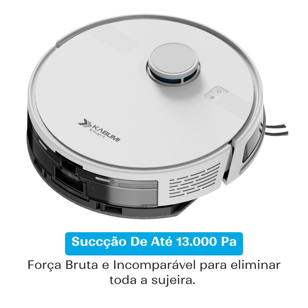 Robô Aspirador e Passa Pano KABUM! smart K800 Pro, Mapeia a Laser, Autolimpante, Recarga automática, 13000Pa, APP, 127v, Branco - KSAR81010BR Robô Aspirador e Passa Pano KABUM! smart K800 Pro, Mapeia a Laser, Autolimpante, Recarga automática, 13000Pa, APP, 127v, Branco - KSAR81010BR
