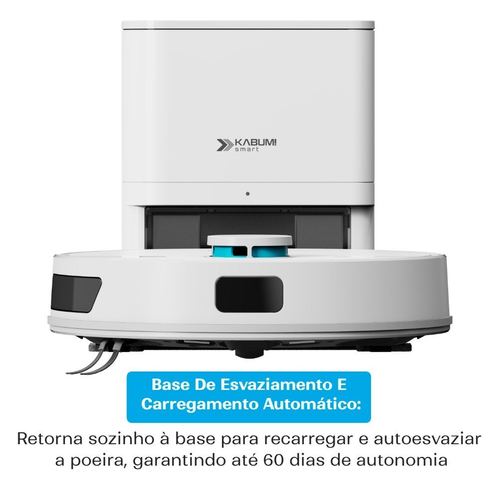 Robô Aspirador e Passa Pano KABUM! smart K800 Pro, Mapeia a Laser, Autolimpante, Recarga automática, 13000Pa, APP, 127v, Branco - KSAR81010BR Robô Aspirador e Passa Pano KABUM! smart K800 Pro, Mapeia a Laser, Autolimpante, Recarga automática, 13000Pa, APP, 127v, Branco - KSAR81010BR