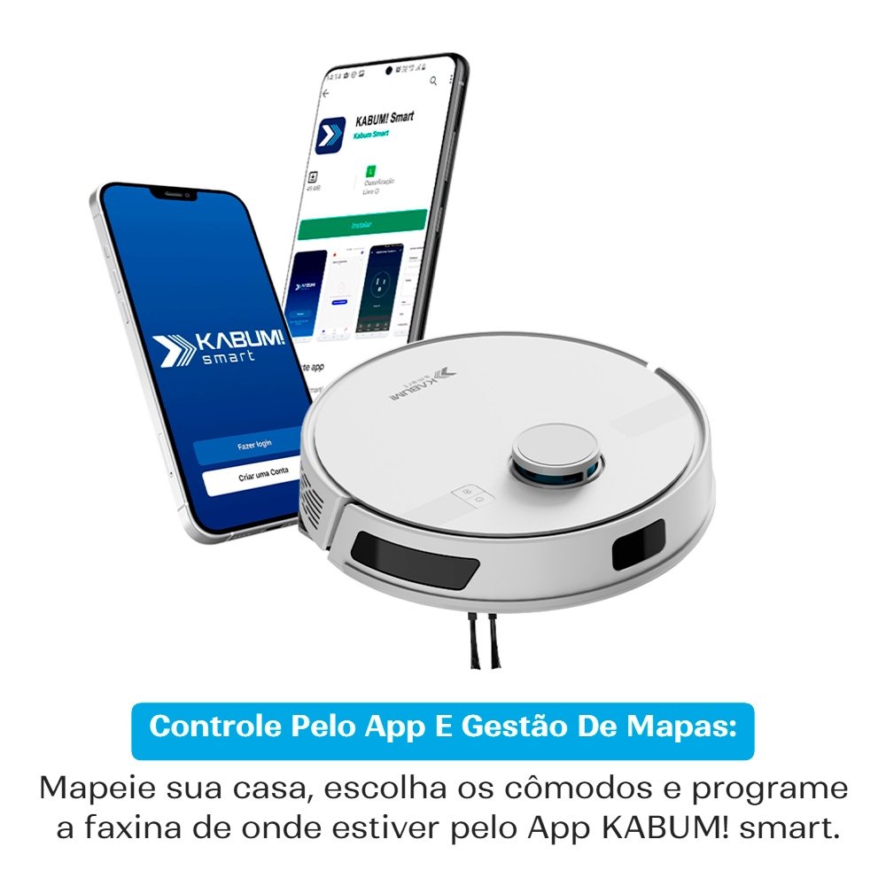 Robô Aspirador e Passa Pano KABUM! smart K800 Pro, Mapeia a Laser, Autolimpante, Recarga automática, 13000Pa, APP, 127v, Branco - KSAR81010BR Robô Aspirador e Passa Pano KABUM! smart K800 Pro, Mapeia a Laser, Autolimpante, Recarga automática, 13000Pa, APP, 127v, Branco - KSAR81010BR
