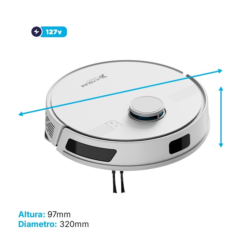 Robô Aspirador e Passa Pano KABUM! smart K800 Pro, Mapeia a Laser, Autolimpante, Recarga automática, 13000Pa, APP, 127v, Branco - KSAR81010BR Robô Aspirador e Passa Pano KABUM! smart K800 Pro, Mapeia a Laser, Autolimpante, Recarga automática, 13000Pa, APP, 127v, Branco - KSAR81010BR