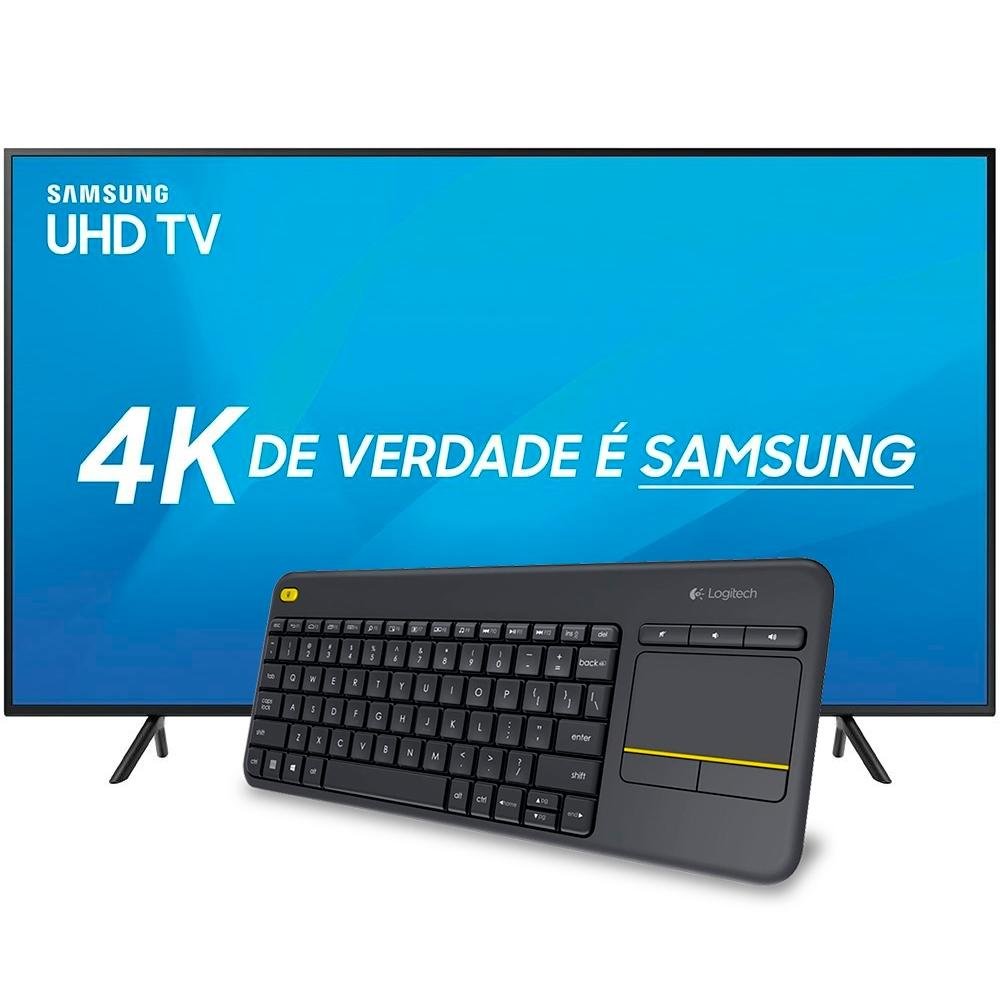 Smart TV LED 50´ UHD 4K RU7100 Samsung, 3 HDMI, 2 USB, Bluetooth, Wi-Fi, HDR - UN50RU7100GXZD + Teclado Sem Fio Logitech K400 Touchpad Smart TV LED 50´ UHD 4K RU7100 Samsung, 3 HDMI, 2 USB, Bluetooth, Wi-Fi, HDR - UN50RU7100GXZD + Teclado Sem Fio Logitech K400 Touchpad