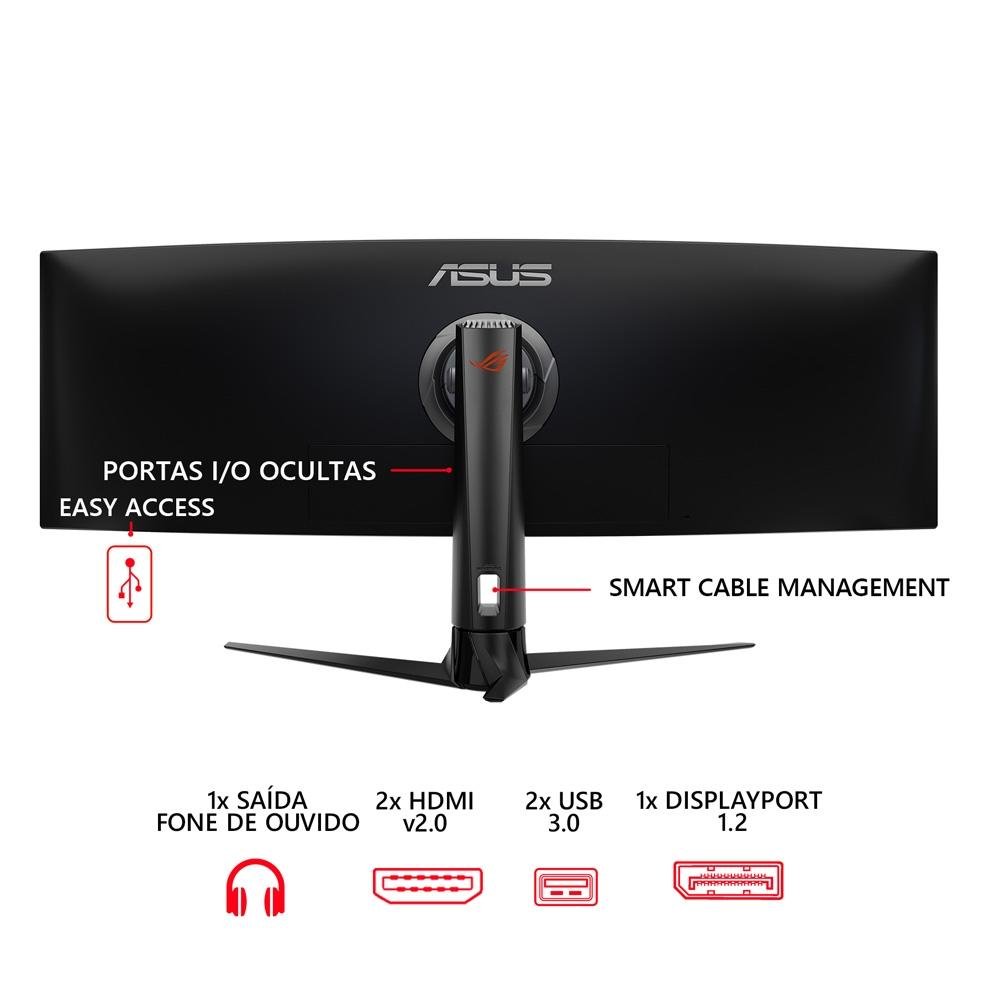 Monitor Gamer Curvo ASUS ROG Swift 49", DFHD, UltraWide, 144Hz, FreeSync Premium, HDR 10, Altura Ajustável, Som Integrado - XG49VQ