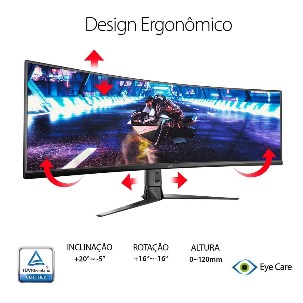Monitor Gamer Curvo ASUS ROG Swift 49", DFHD, UltraWide, 144Hz, FreeSync Premium, HDR 10, Altura Ajustável, Som Integrado - XG49VQ