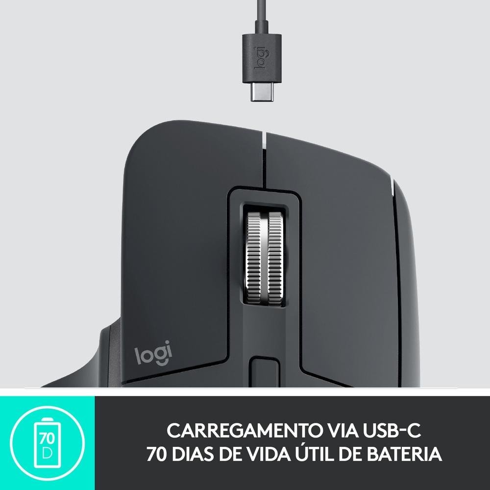 Mouse sem fio Logitech MX Master 3 com Sensor Darkfield para Qualquer Superfície, USB Unifying ou Bluetooth, Recarregável - 910-005647