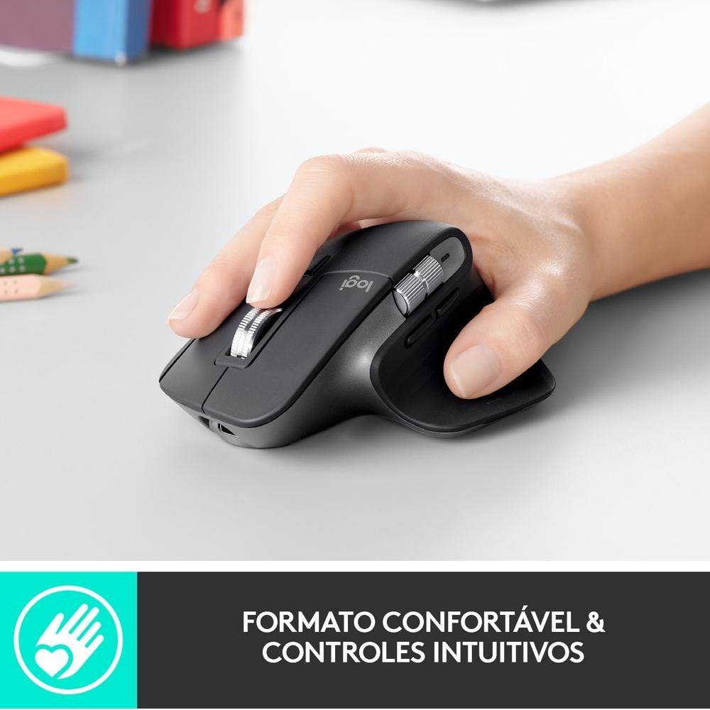 Mouse sem fio Logitech MX Master 3 com Sensor Darkfield para Qualquer Superfície, USB Unifying ou Bluetooth, Recarregável - 910-005647