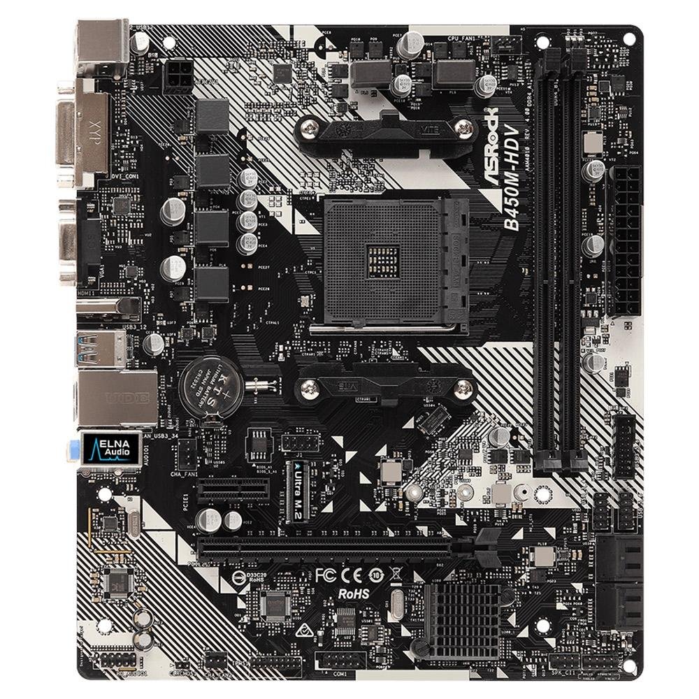 Placa-Mãe ASRock B450M-HDV R4.0, AMD AM4, Micro ATX, DDR4, Preto - 90-MXB9N0-A0UAYZ Placa-Mãe ASRock B450M-HDV R4.0, AMD AM4, Micro ATX, DDR4, Preto - 90-MXB9N0-A0UAYZ