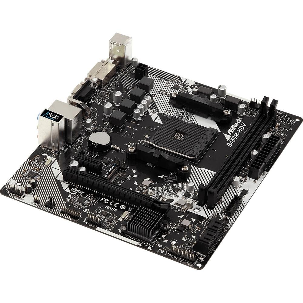 Placa-Mãe ASRock B450M-HDV R4.0, AMD AM4, Micro ATX, DDR4, Preto - 90-MXB9N0-A0UAYZ Placa-Mãe ASRock B450M-HDV R4.0, AMD AM4, Micro ATX, DDR4, Preto - 90-MXB9N0-A0UAYZ