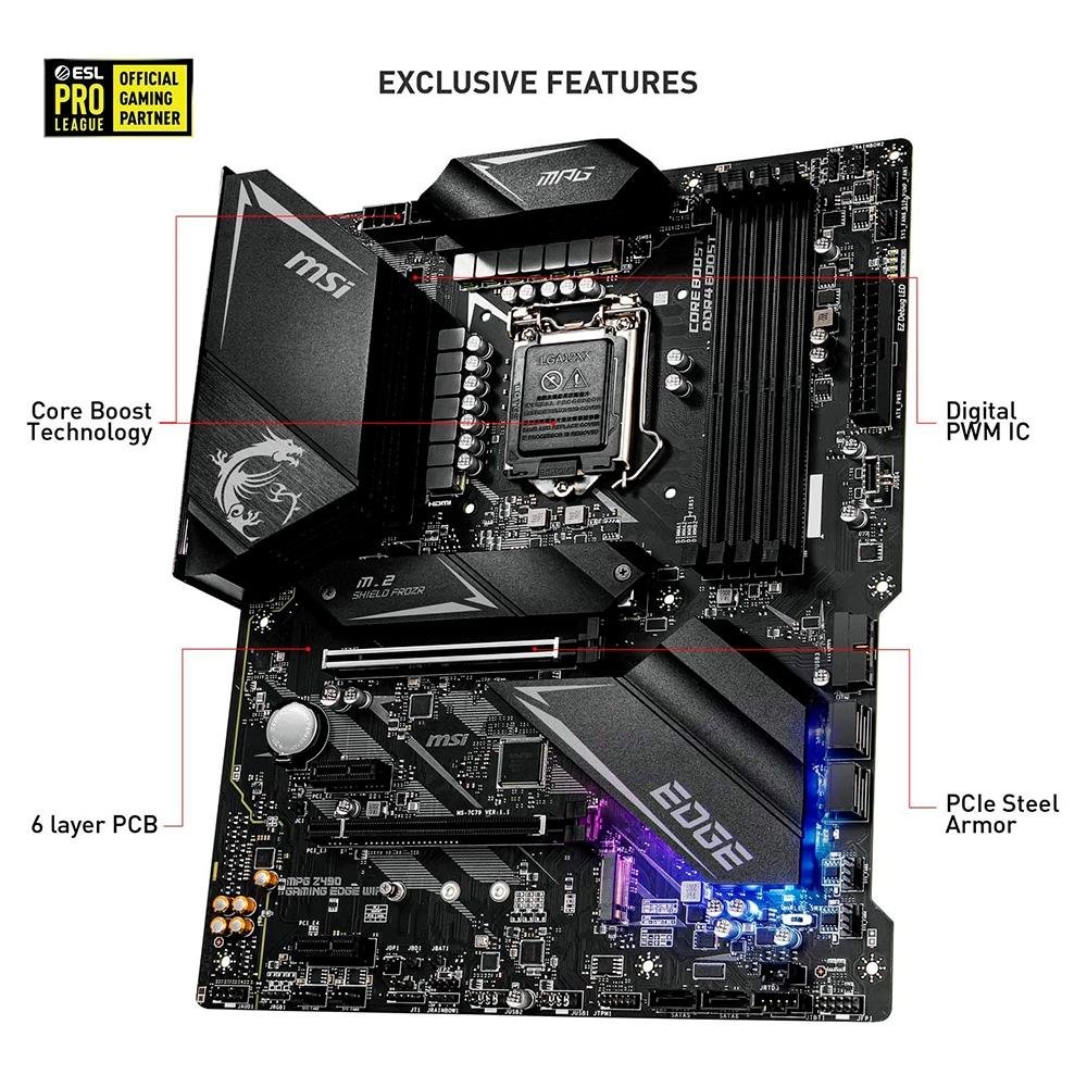 Placa Mãe MSI MPG Z490 GAMING EDGE WIFI, Intel LGA 1200, ATX, DDR4 Placa Mãe MSI MPG Z490 GAMING EDGE WIFI, Intel LGA 1200, ATX, DDR4