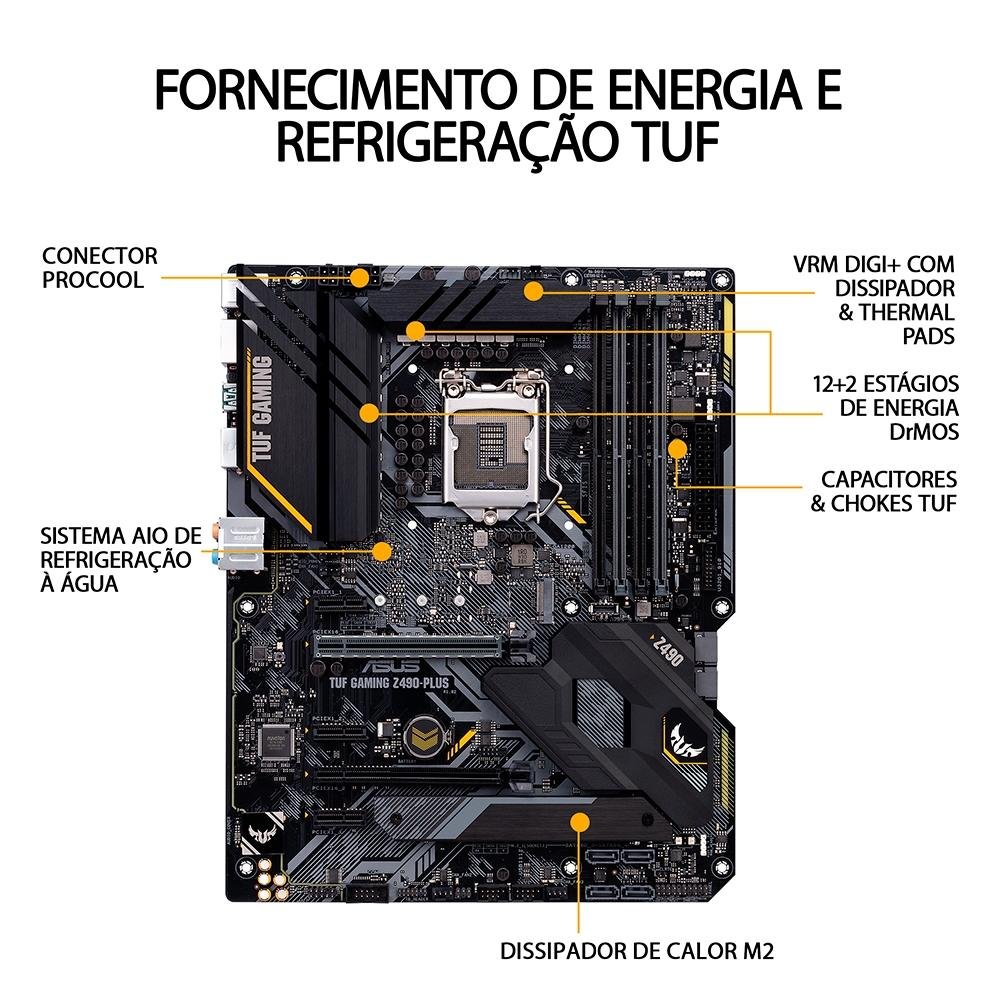 Placa-Mãe ASUS TUF Gaming Z490-Plus, Intel LGA 1200, ATX, DDR4, Preto - 90MB1340-C1BAY0