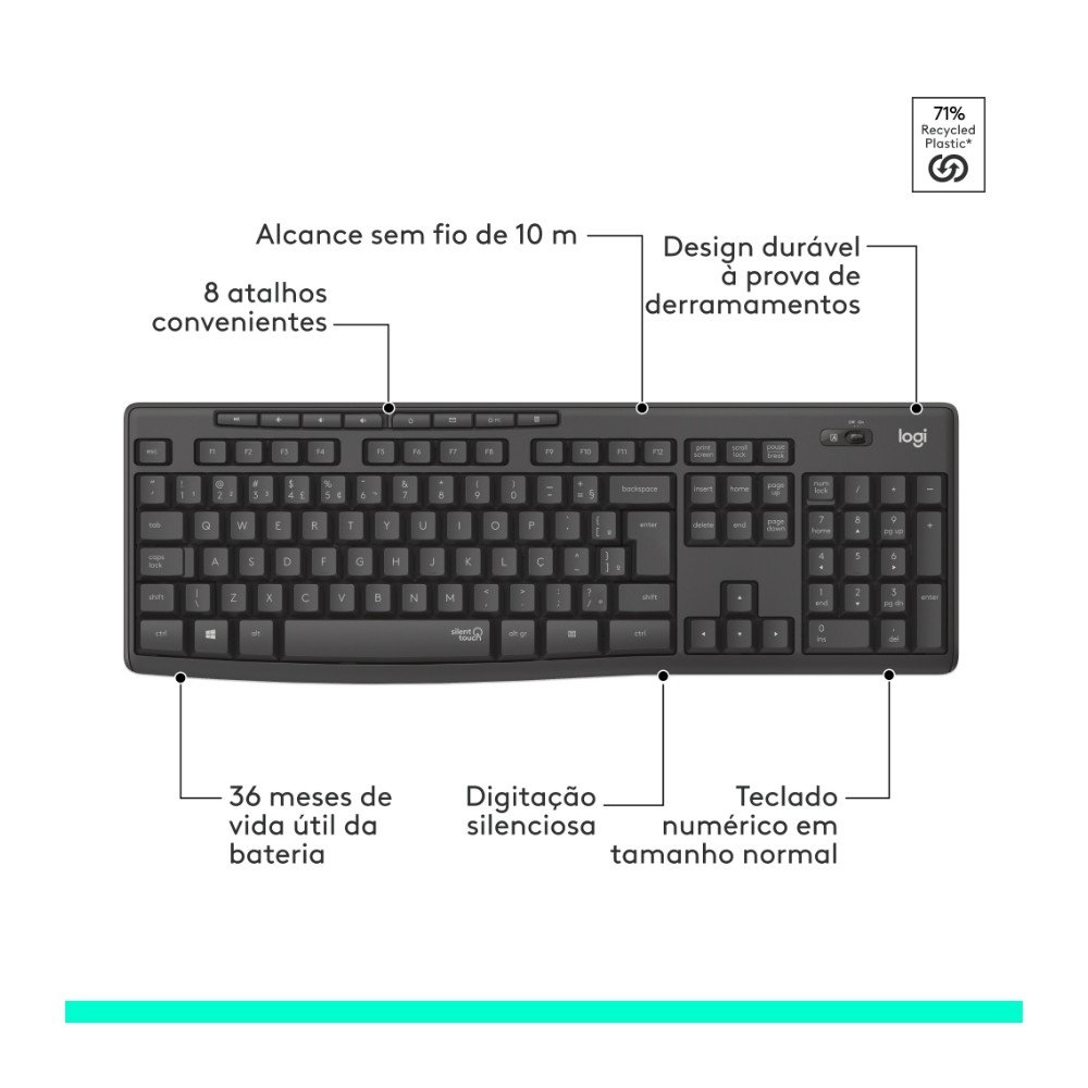 Teclado e Mouse sem fio Logitech MK295 com Digitação e Clique Silencioso, Conexão USB, Pilhas Inclusas e Layout ABNT2 - 920-009793
