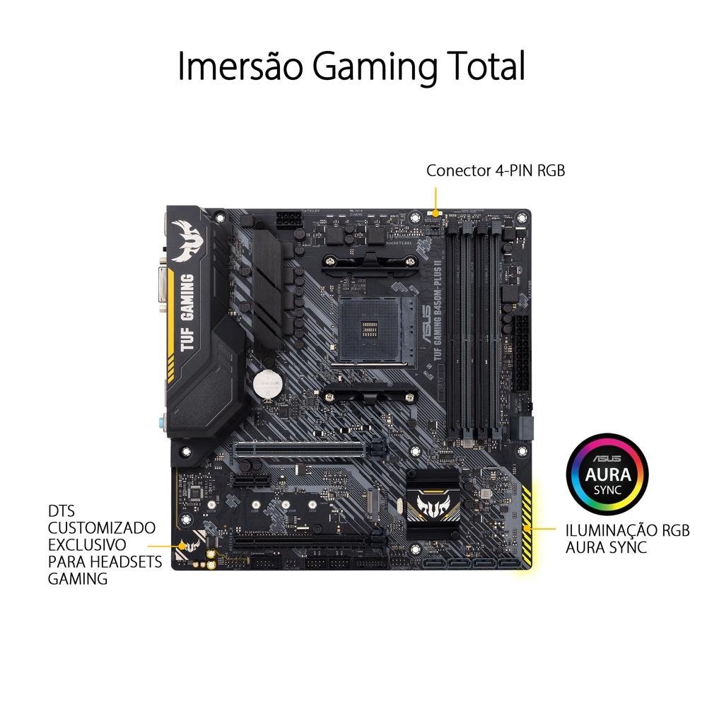 Placa-Mãe ASUS TUF Gaming B450M-Plus II, AMD AM4, mATX, DDR4, Preto - 90MB1620-M0EAY0 Placa-Mãe ASUS TUF Gaming B450M-Plus II, AMD AM4, mATX, DDR4, Preto - 90MB1620-M0EAY0