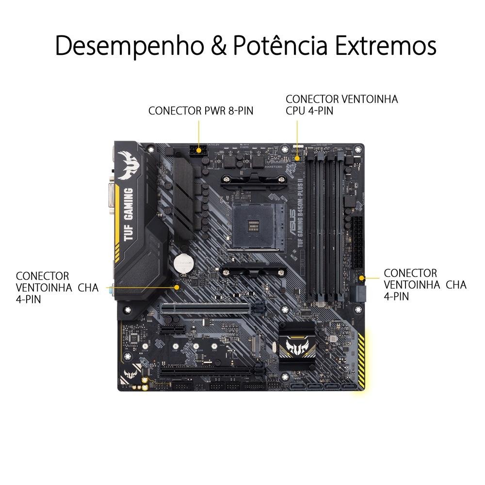 Placa-Mãe ASUS TUF Gaming B450M-Plus II, AMD AM4, mATX, DDR4, Preto - 90MB1620-M0EAY0 Placa-Mãe ASUS TUF Gaming B450M-Plus II, AMD AM4, mATX, DDR4, Preto - 90MB1620-M0EAY0