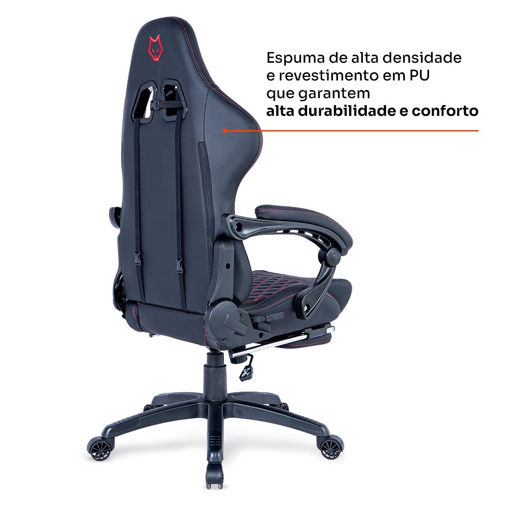 Cadeira Gamer Husky Tempest 700, Até 145kg, Almofadas, Reclinável 150º, PU, Descanso para Pés, Preta e Vermelha - HCG700PTVR - view 5