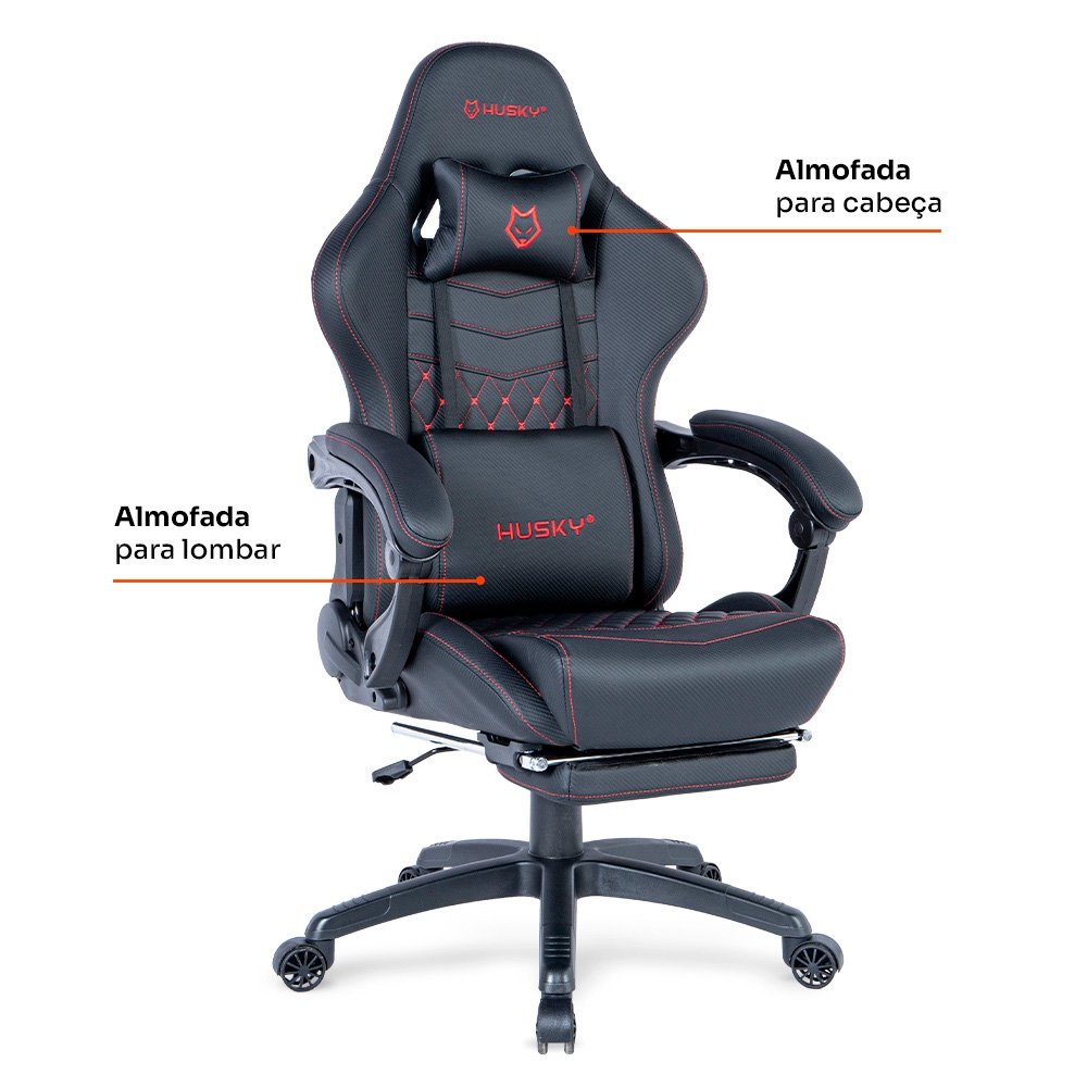 Cadeira Gamer Husky Tempest 700, Até 145kg, Almofadas, Reclinável 150º, PU, Descanso para Pés, Preta e Vermelha - HCG700PTVR - view 7