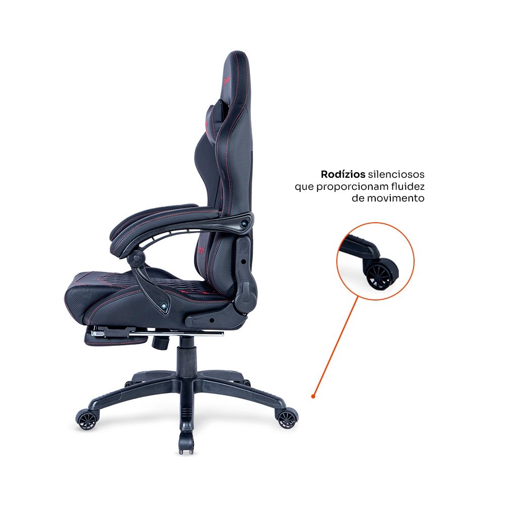 Cadeira Gamer Husky Tempest 700, Até 145kg, Almofadas, Reclinável 150º, PU, Descanso para Pés, Preta e Vermelha - HCG700PTVR - view 11