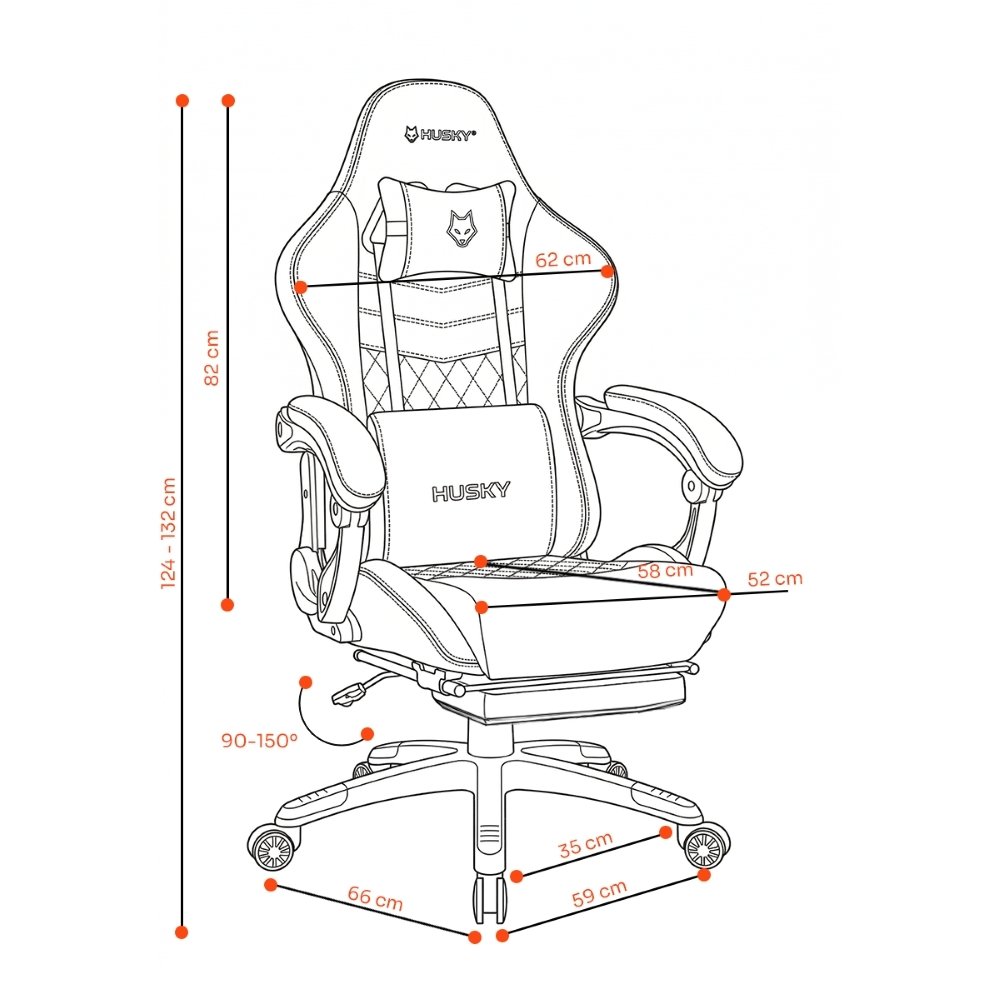 Cadeira Gamer Husky Tempest 700, Até 145kg, Almofadas, Reclinável 150º, PU, Descanso para Pés, Preta e Vermelha - HCG700PTVR - view 12