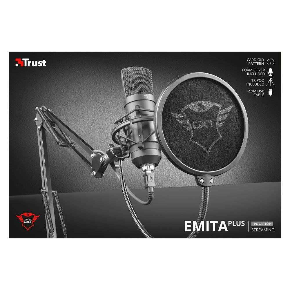 Microfone Streamer Trust Gaming GXT 252+ Emita Plus Podcast, USB, Anti-Vibração, Preto - 22400