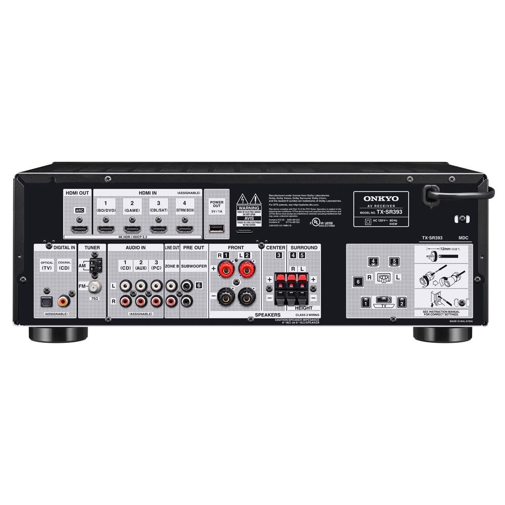 Receiver Onkyo, 5.2 Canais, 4K HDR, Bluetooth, 110V, Dolby Atmos e DTS:X - TX-SR393 Receiver Onkyo, 5.2 Canais, 4K HDR, Bluetooth, 110V, Dolby Atmos e DTS:X - TX-SR393