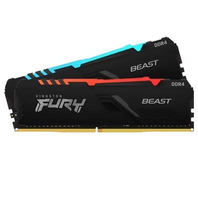 Memória Kingston Fury Beast, RGB, 32GB (2x16GB), 3600MHz, DDR4, CL18, Preto - KF436C18BBAK2/32