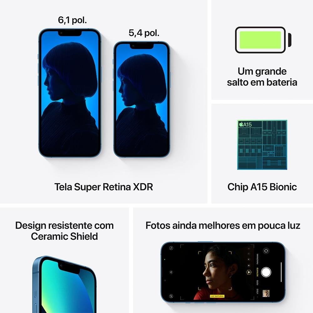 iPhone 13 de 128GB, Azul, 5G e Chip A15 | KaBuM!