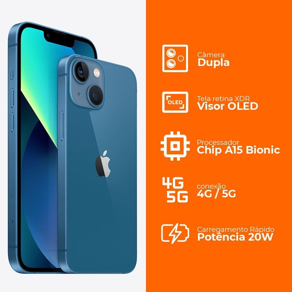 iPhone 13 de 128GB, Azul, 5G e Chip A15 | KaBuM!
