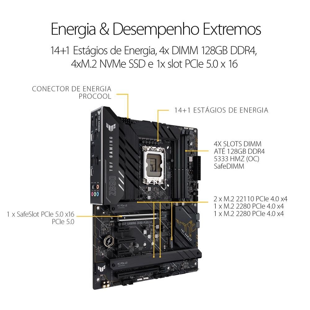Placa Mãe Asus TUF GAMING Z690-PLUS WIFI D4, Intel, ATX, DDR4, RGB