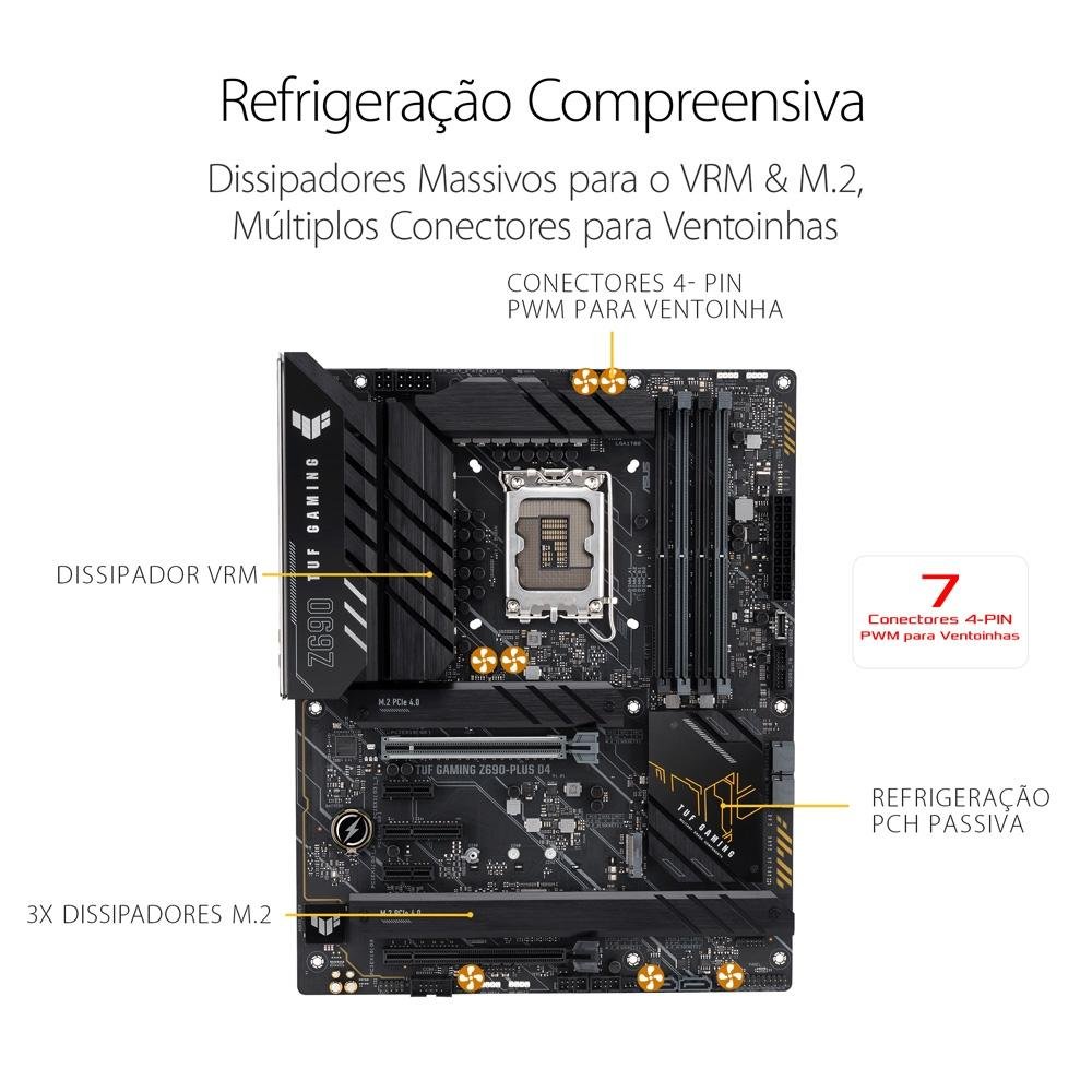Placa Mãe Asus TUF GAMING Z690-PLUS WIFI D4, Intel, ATX, DDR4, RGB