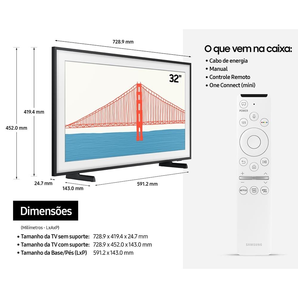 Smart TV Samsung 32 Polegadas QLED The Frame, HDMI, USB, Modo Ambiente, Pontos Quânticos, Alexa e Google Assistant, Preto - QN32LS03TBGXZD Smart TV Samsung 32 Polegadas QLED The Frame, HDMI, USB, Modo Ambiente, Pontos Quânticos, Alexa e Google Assistant, Preto - QN32LS03TBGXZD