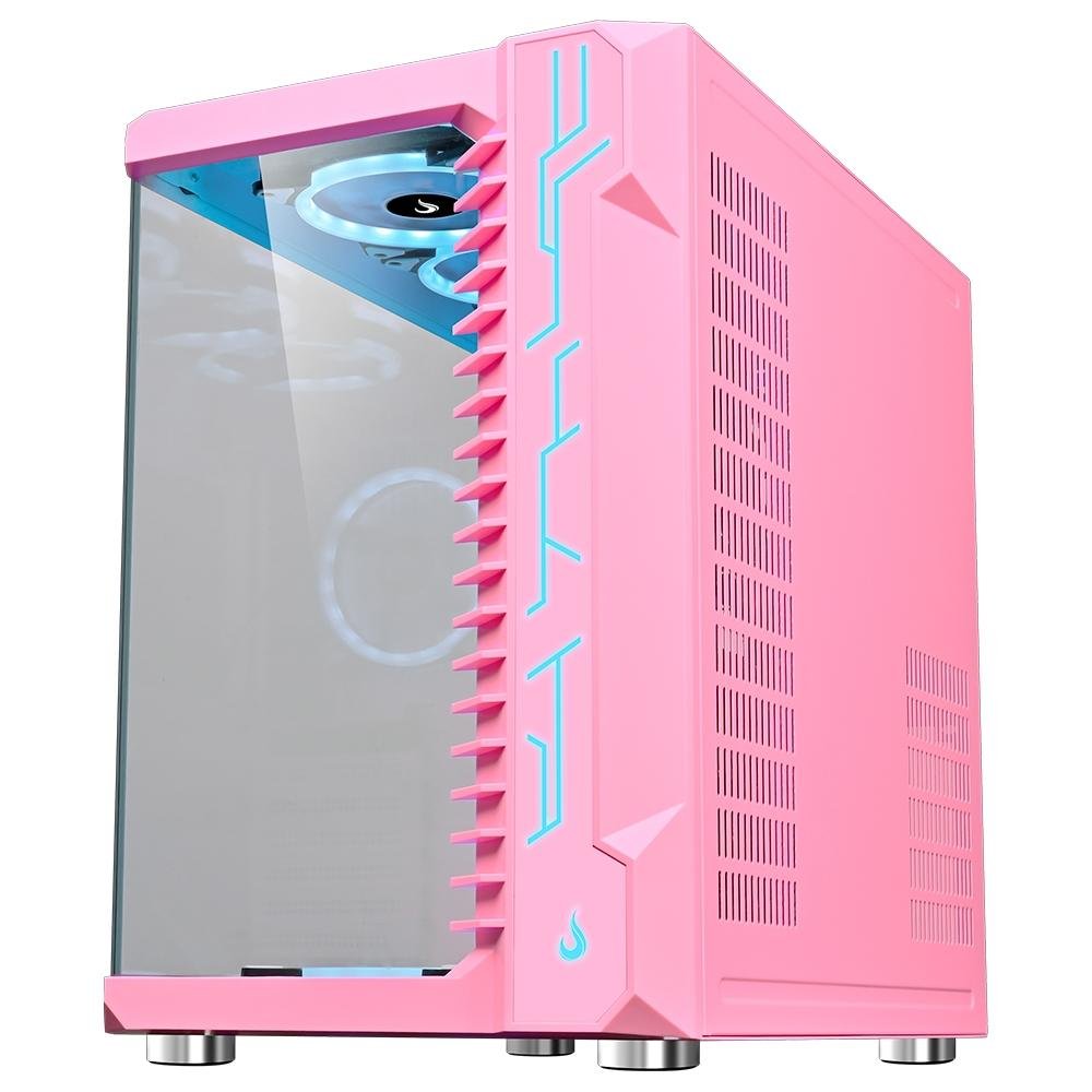 Gabinete Gamer Rise Mode Galaxy Glass, Mid Tower, Lateral e Frontal em Vidro Temperado, Rosa - RM-GA-GG-PK