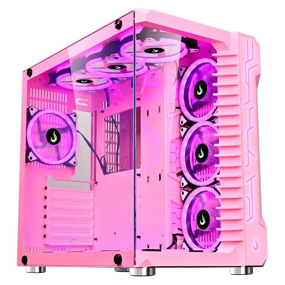 Gabinete Gamer Rise Mode Galaxy Glass, Mid Tower, Lateral e Frontal em Vidro Temperado, Rosa - RM-GA-GG-PK