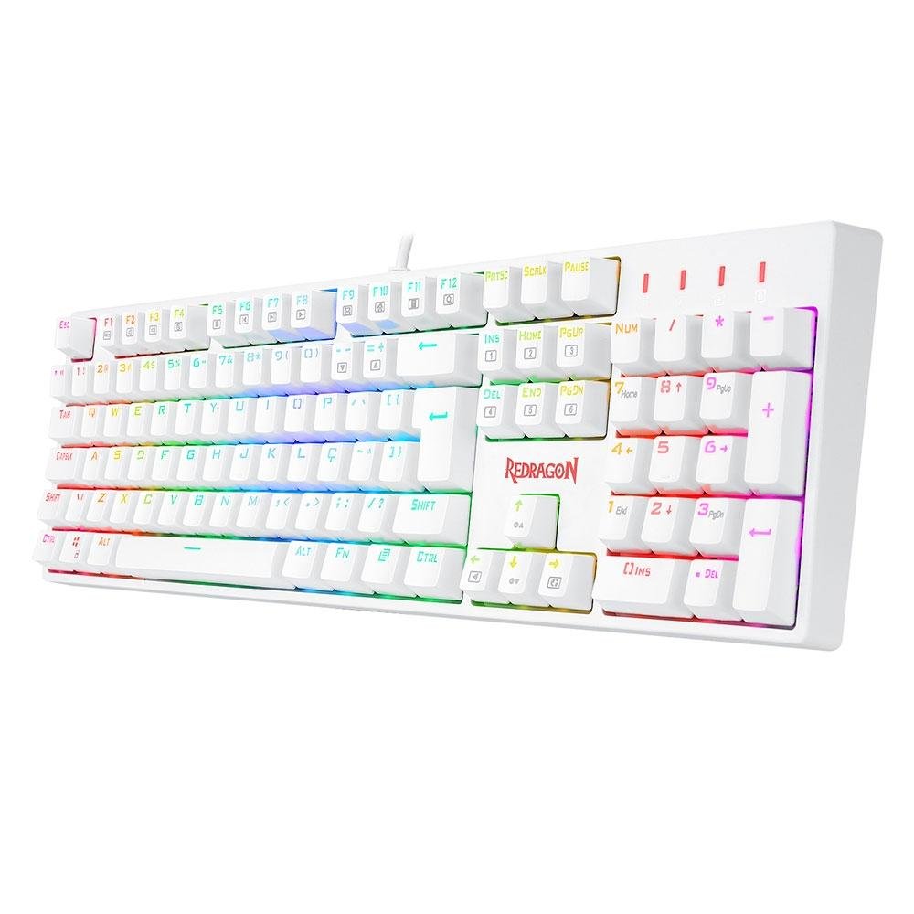 Teclado Óptico Gamer Redragon Surara Pro RGB, Switch Vermelho, ABNT2, Keycaps ABS Doubleshot, Branco - K582W-RGB-PRO (PT-RED)
