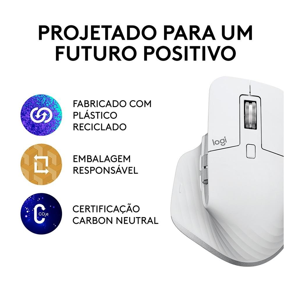 Mouse Sem Fio Logitech MX Master 3S, 8000 DPI, Bluetooth, USB, para Uso em Qualquer Superfície, Clique Silencioso, Cinza - 910-006562