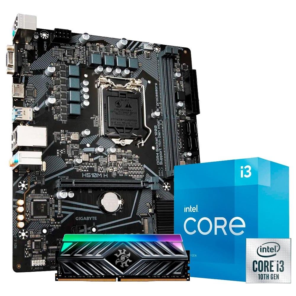 Kit Processador Intel Core i3-10105 + Placa Mãe Gigabyte H510M