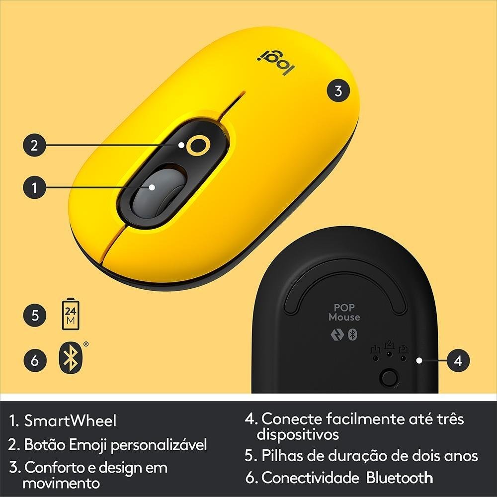 Kit Logitech - Teclado Mecânico Sem Fio Logitech POP Keys + Mouse