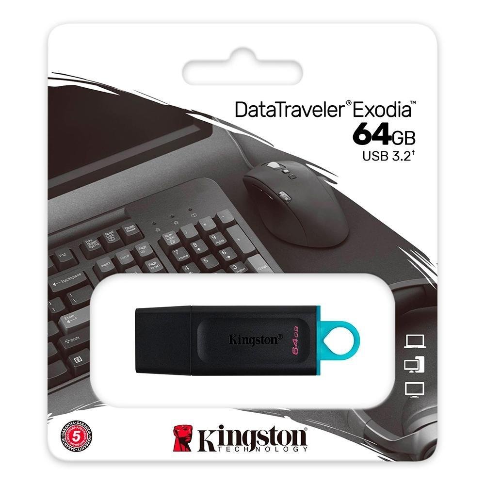 Kit - 3 Pen Drives DataTraveler Exodia 64GB Kingston com Conexão USB 3.2, Preto/Azul - DTX/64GB Kit - 3 Pen Drives DataTraveler Exodia 64GB Kingston com Conexão USB 3.2, Preto/Azul - DTX/64GB