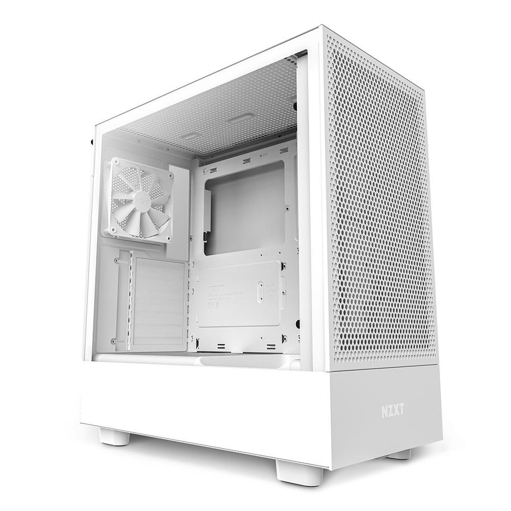 Gabinete NZXT H5 Flow Compact, Mid Tower, ATX, Lateral e Frontal em Vidro Temperado, 2x Cooler Fan, Branco - CC-H51FW-01